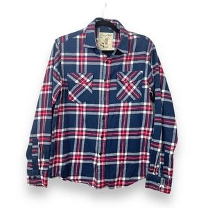 Coastal plaid blue red white button up Mens M medium